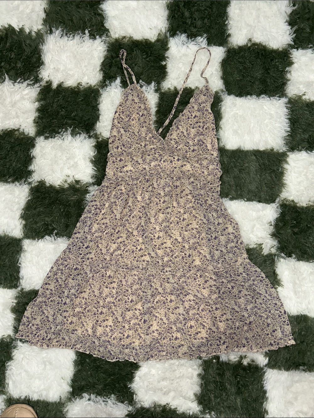 Honey 🍯 Floral Spaghetti-Strap Mini babydoll Dress in Lavender with ruffles